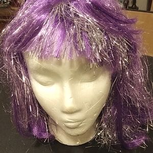 Purple & Silver Tinsel Wig